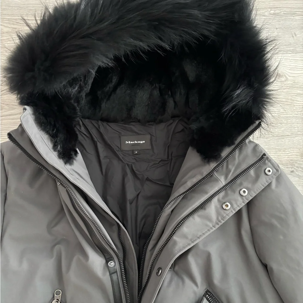 Mackage Gray Bomber Jacket with Black Fur Trim - Picture 2 of 8